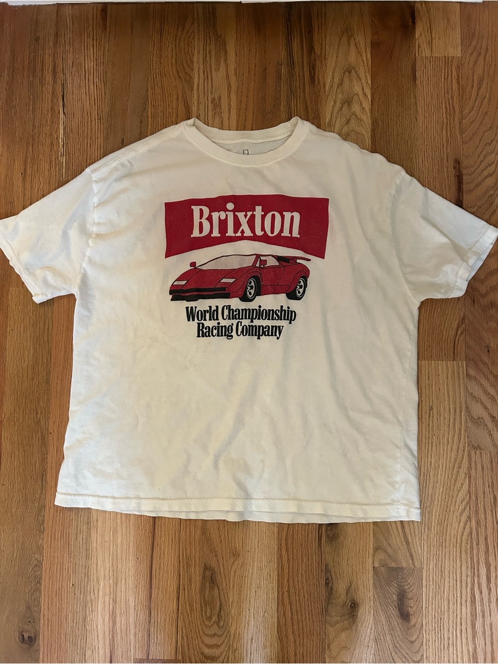 Brixton Oversized White Graphic Tee Shirt Lamborghini Racing - Red Logo (size M)